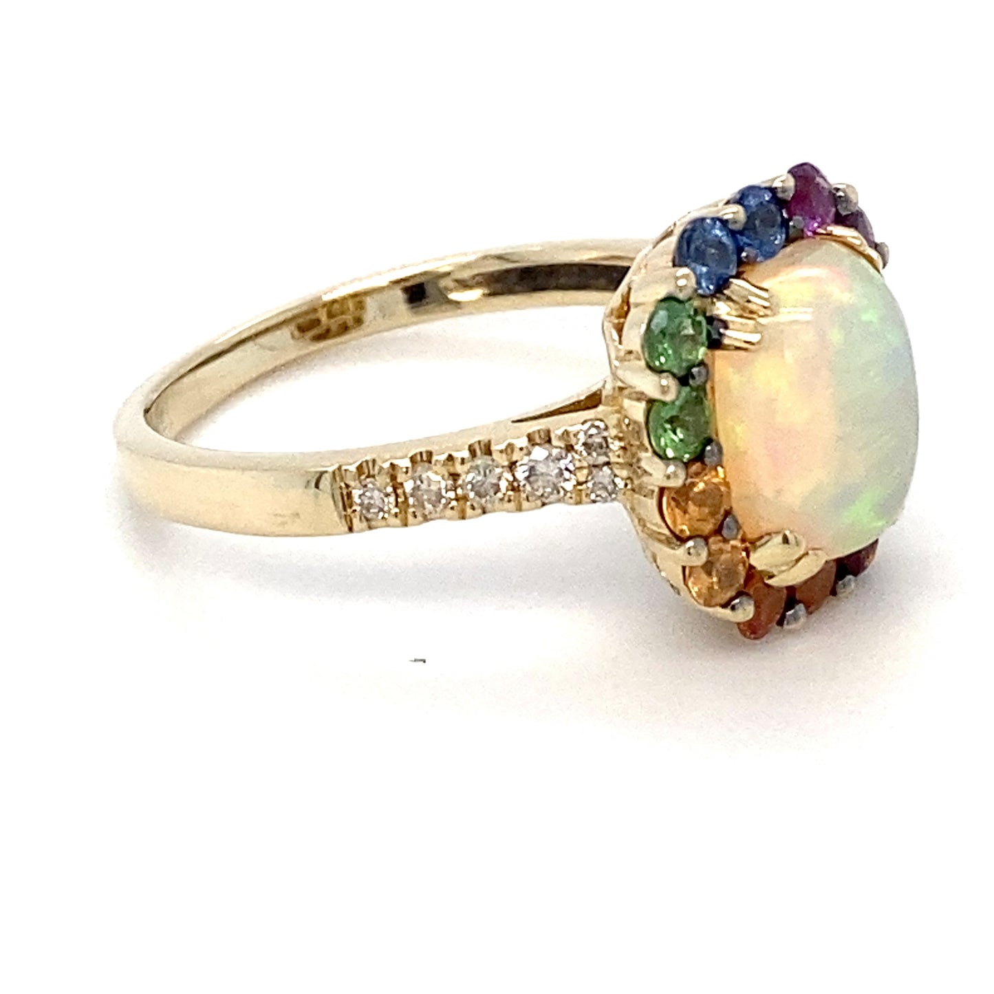 14K Yellow Gold Opal & Diamond Lady's Ring; 2.9DWT; 1.08 & 0.10 CTW; Size 7