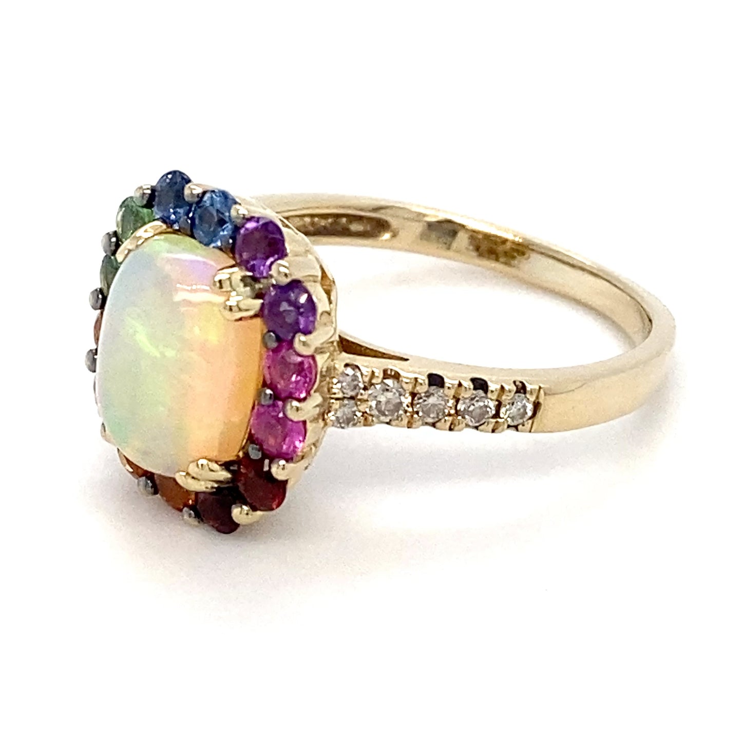 14K Yellow Gold Opal & Diamond Lady's Ring; 2.9DWT; 1.08 & 0.10 CTW; Size 7