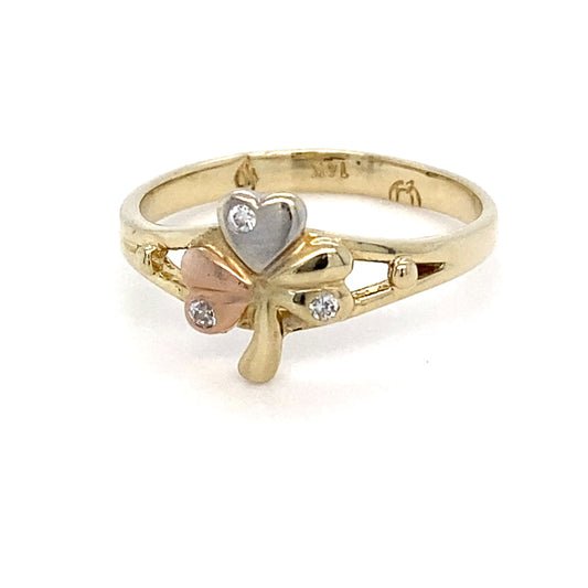 14K 3-Tone Yellow, White & Rose Gold Cubic Zirconia Ring; 1.6DWT; 2.4g; Size 7.5