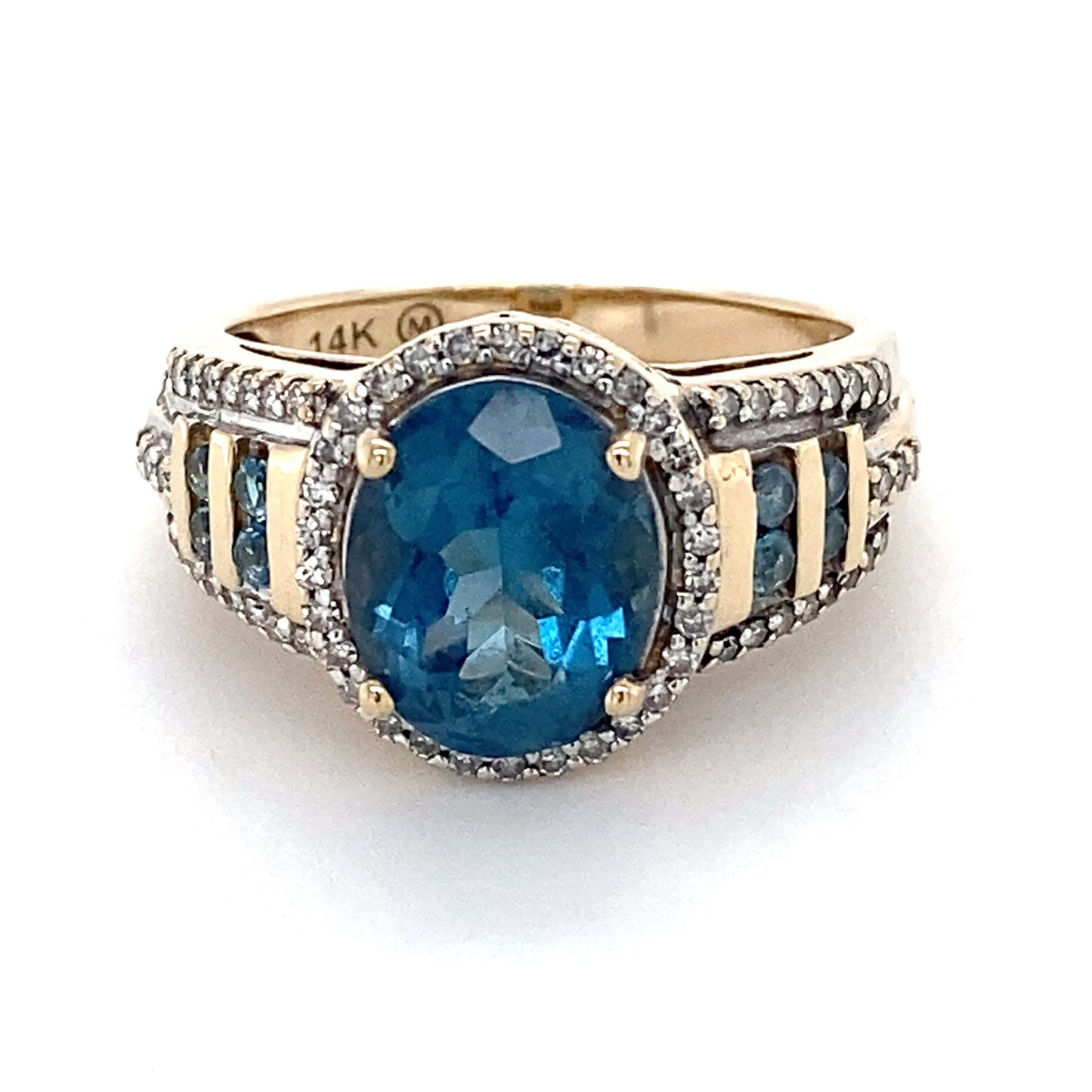 14K Yellow Gold Blue Topaz & Diamond Ring; 3.8DWT; Size 7