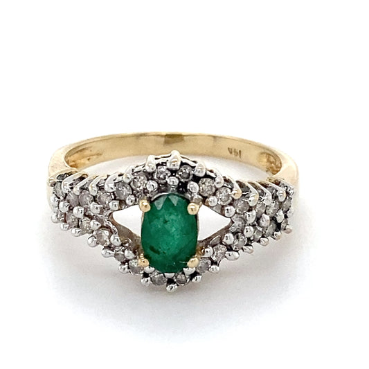 14K Yellow Gold Diamond & Emerald Ring; 2.2DWT; Size 7