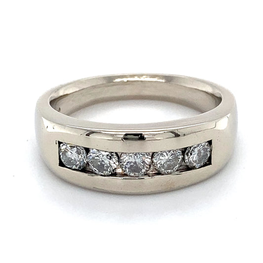 14K White Gold Diamond Unisex Fashion Ring; 8.0DWT; Size 10