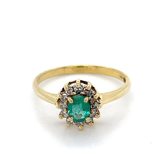 18K Yellow Gold Diamond & Emerald Ring; 1.4DWT; Size 6