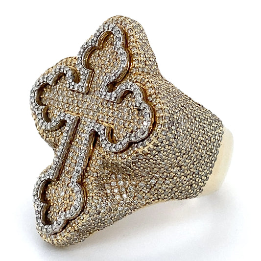 10K White & Yellow Gold Diamond Cross Ring; 10.1DWT; Size 10