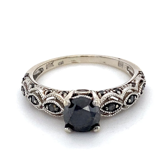 10K White Gold Black Diamond Solitaire Ring; 1.7DWT; Size 7.5