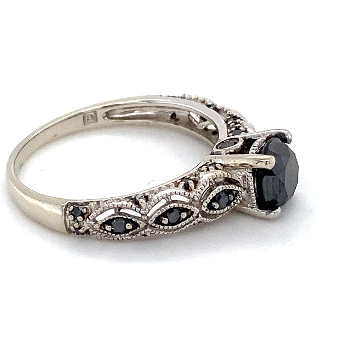 10K White Gold Black Diamond Solitaire Ring; 1.7DWT; Size 7.5