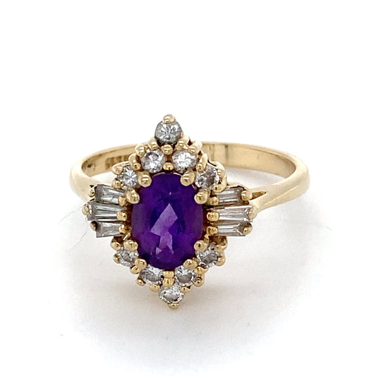 14K Yellow Gold Diamond & Amethyst Fashion Ring; 2.1DWT; Size 6