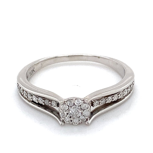 10K White Gold Diamond Halo Ring; 1.8DWT; Size 9