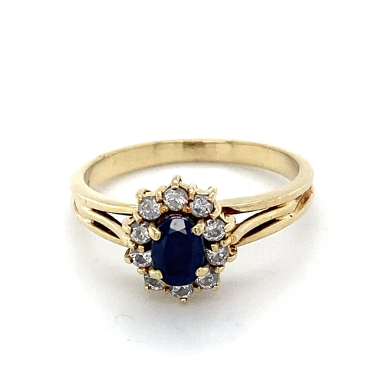 14K Yellow Gold Diamond & Sapphire Lady's Ring; 2.1DWT; Size 6.5