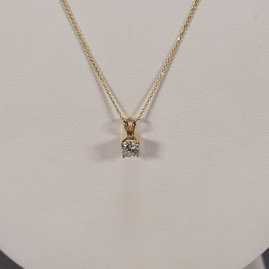 18" 14K Yellow Gold Chain & Solitaire Diamond Pendant; 1.6g