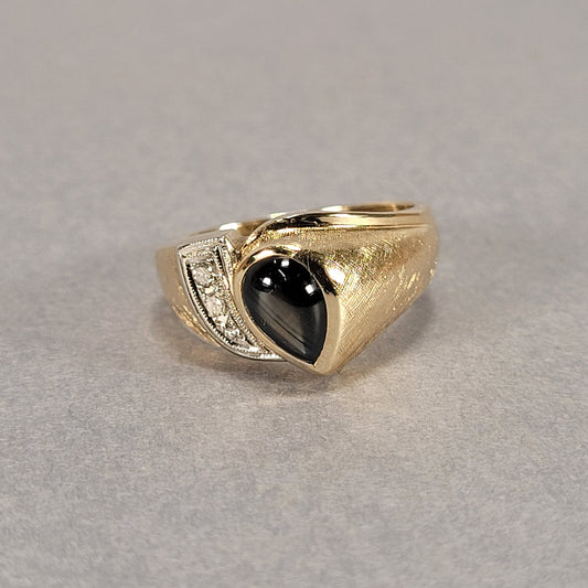 14k Yellow Gold Diamond & Black Star Sapphire Ring 7g