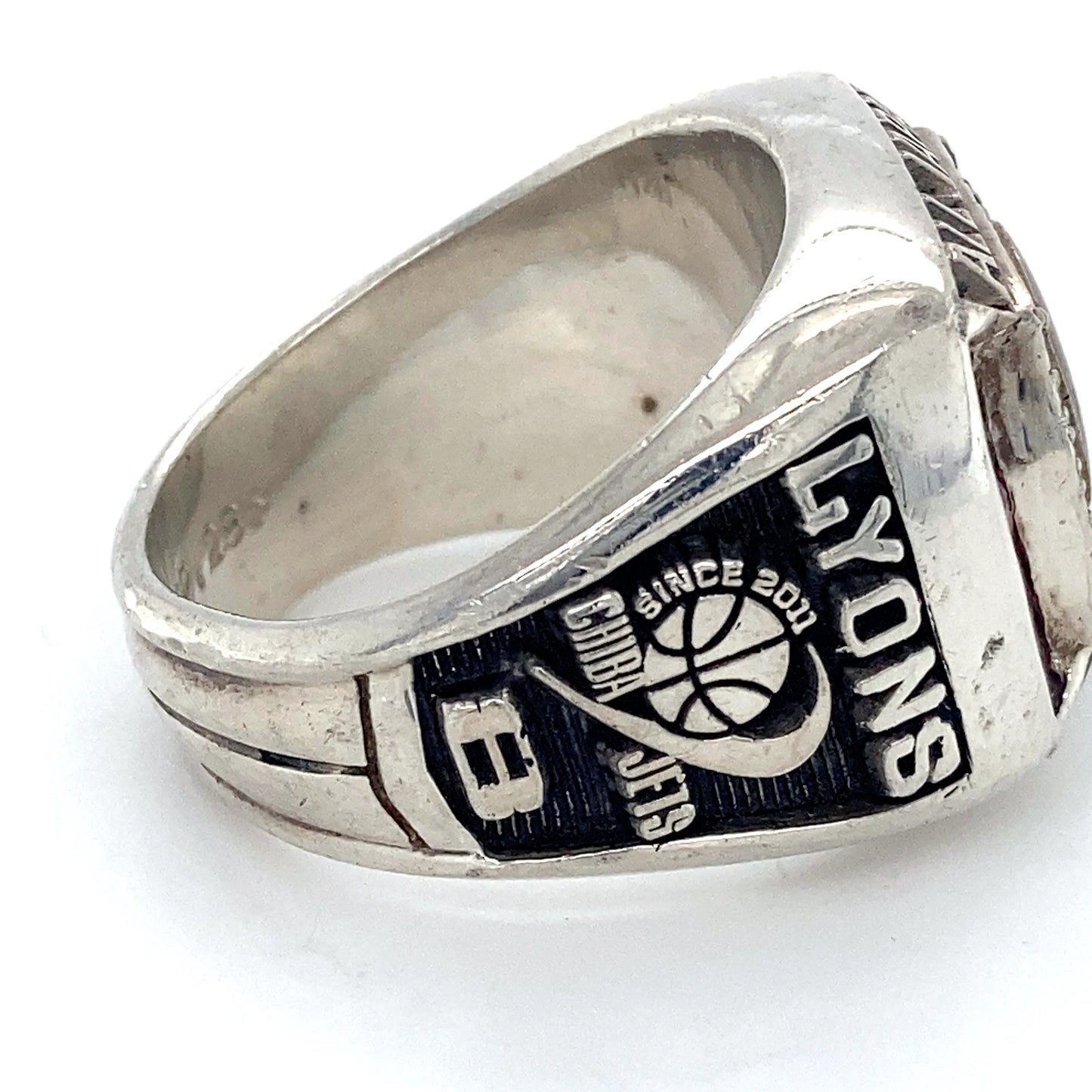 .925 Sterling Silver w/ Diamonds, Pink Spinel & Onyx Championship Ring; Size 12