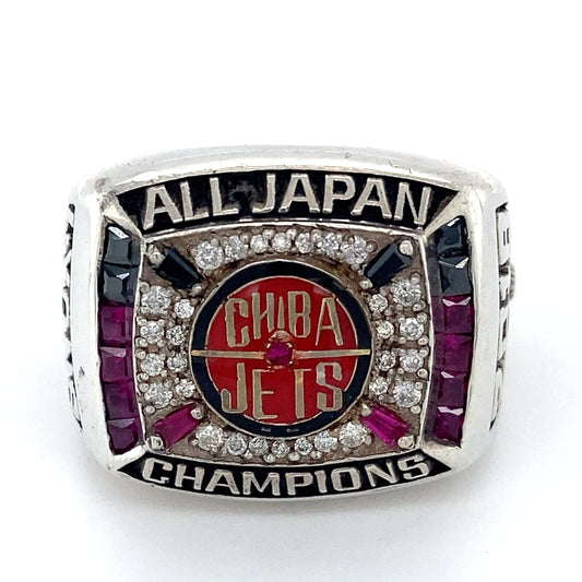 .925 Sterling Silver w/ Diamonds, Pink Spinel & Onyx Championship Ring; Size 12