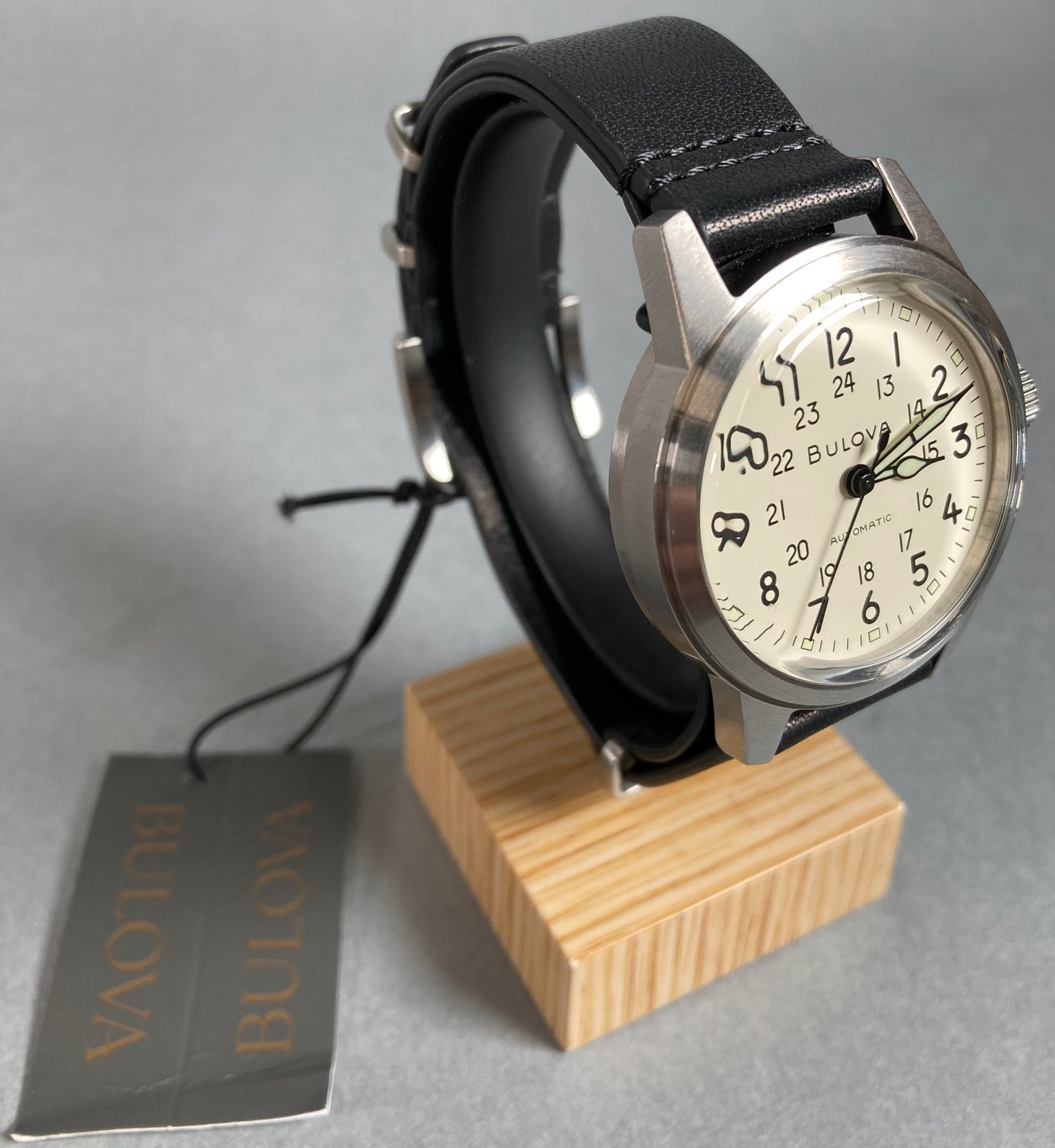 Bulova 96A246: White Cream Dial Black Leather Strap Hack Watch