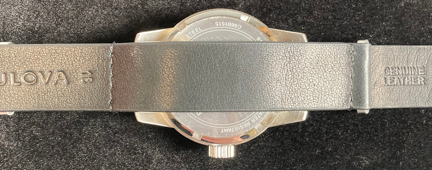Bulova 96A246: White Cream Dial Black Leather Strap Hack Watch