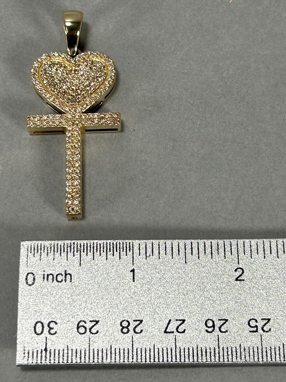 10K Yellow Gold Diamond Heart Cross Pendant; 2.0 CTW; 12.8g