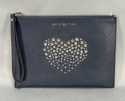 Michael Kors Studded Heart Wristlet Bag - Navy