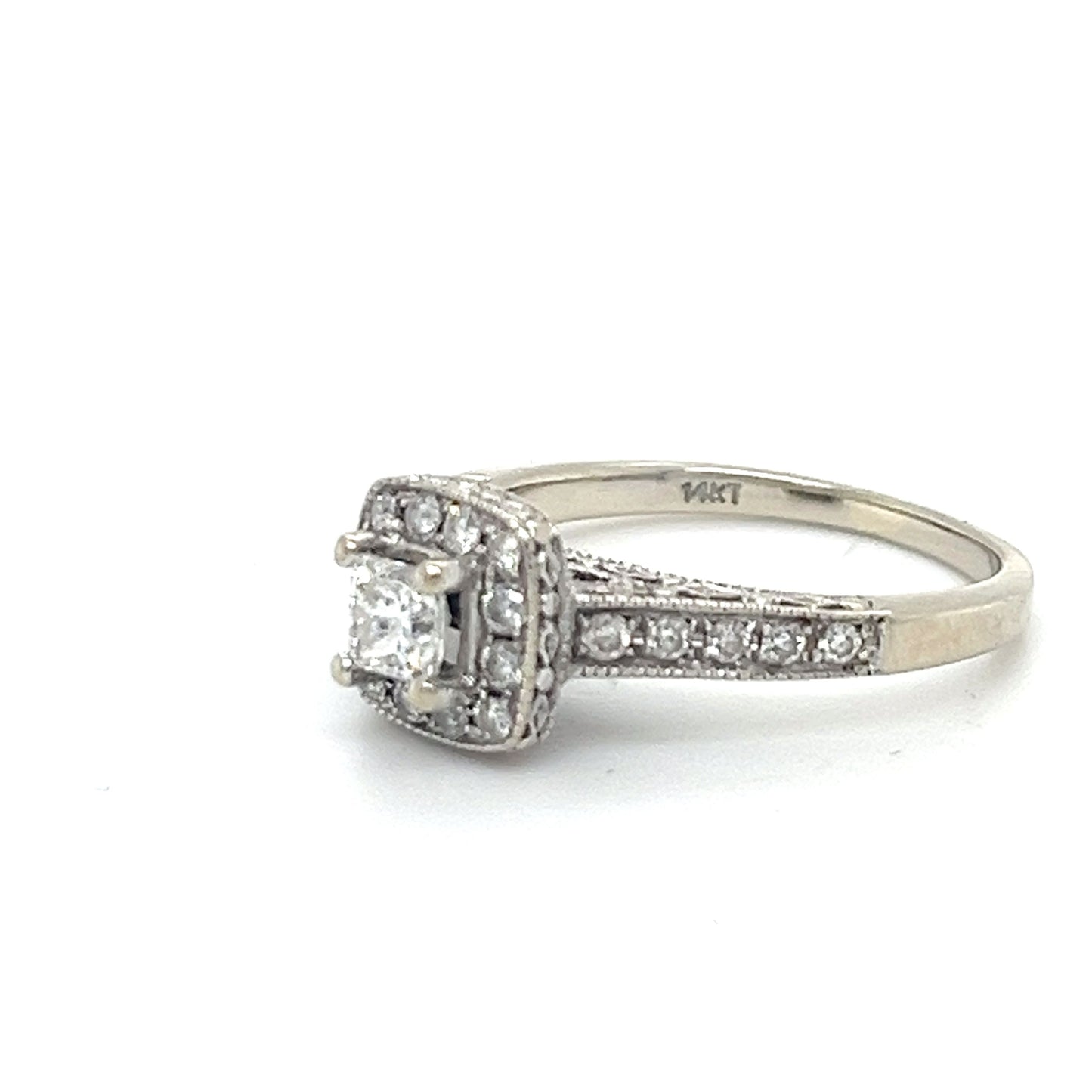 14K White Gold Diamond 0.44ctw Halo Engagement Ring; Size 5; 3.1g