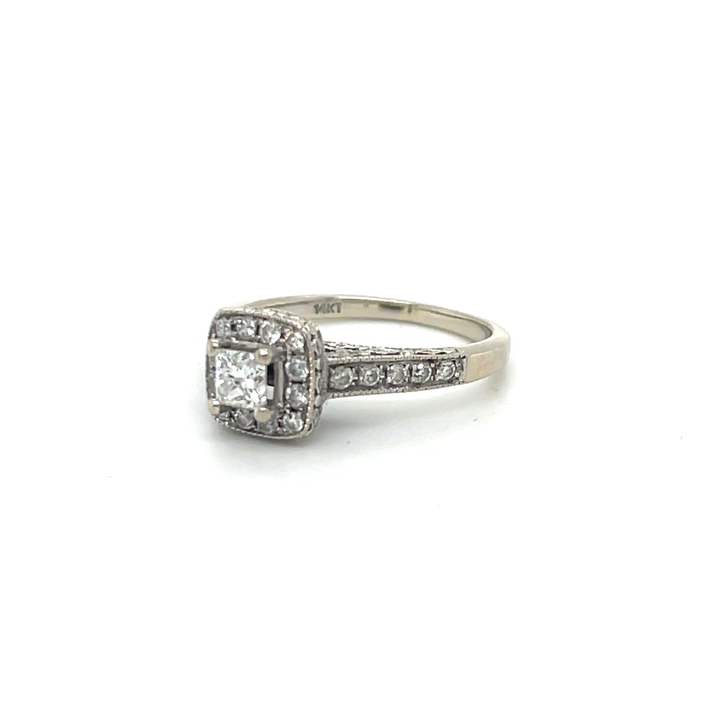 14K White Gold Diamond 0.44ctw Halo Engagement Ring; Size 5; 3.1g
