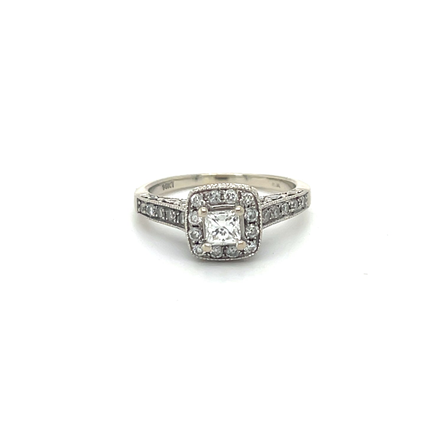 14K White Gold Diamond 0.44ctw Halo Engagement Ring; Size 5; 3.1g