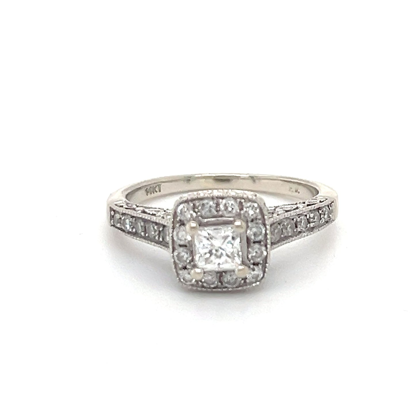 14K White Gold Diamond 0.44ctw Halo Engagement Ring; Size 5; 3.1g