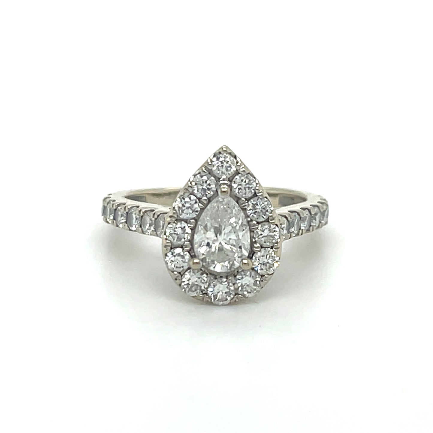 14K White Gold & Pear-Cut / Halo Diamond Ring; Size 5; 3.5 g