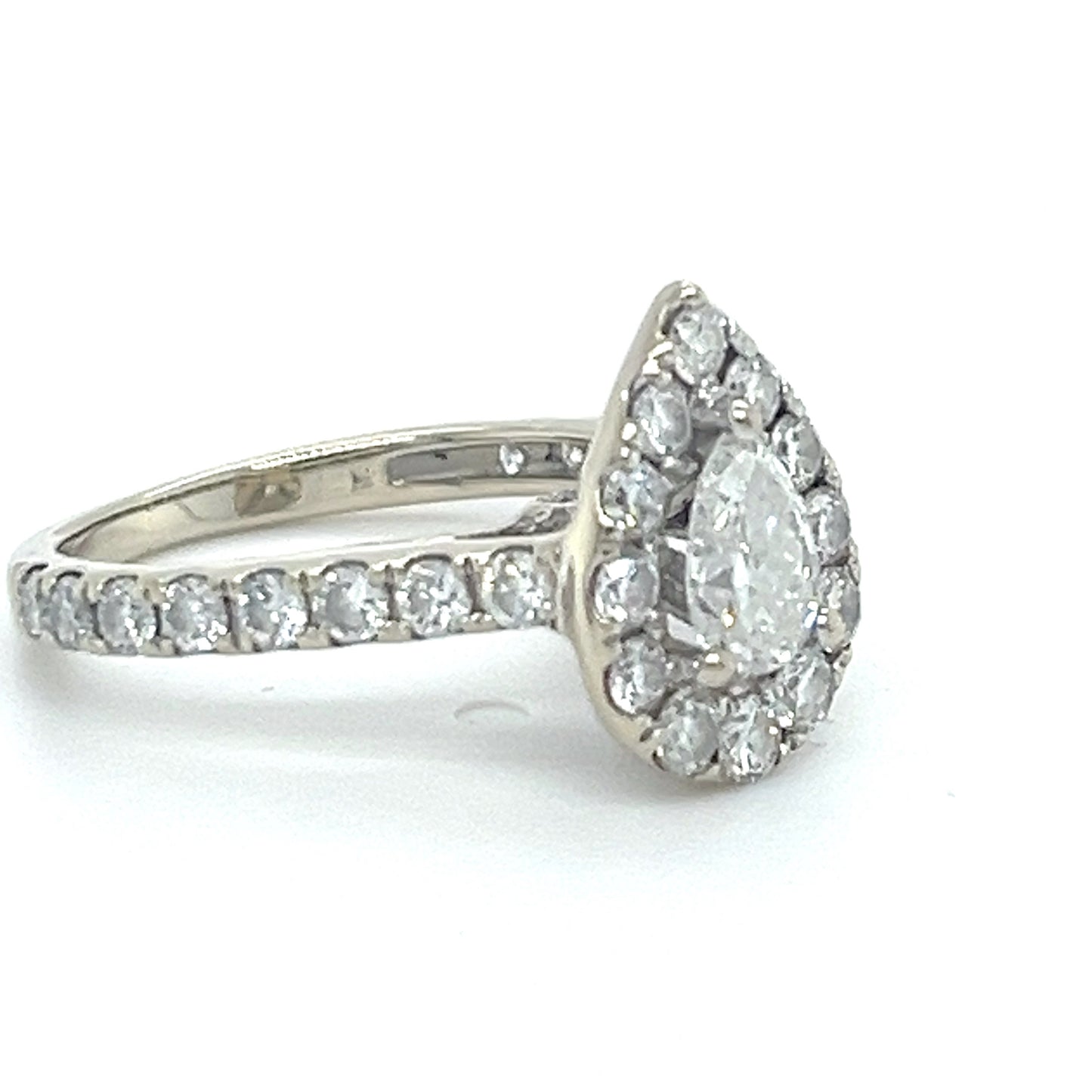 14K White Gold & Pear-Cut / Halo Diamond Ring; Size 5; 3.5 g