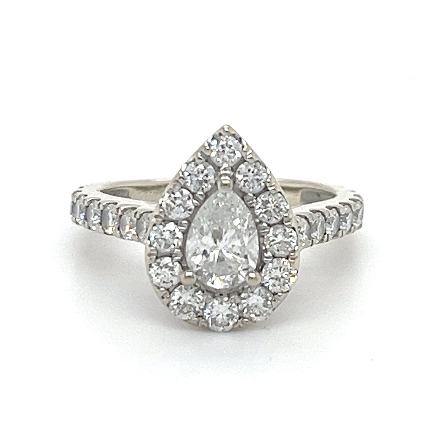 14K White Gold & Pear-Cut / Halo Diamond Ring; Size 5; 3.5 g