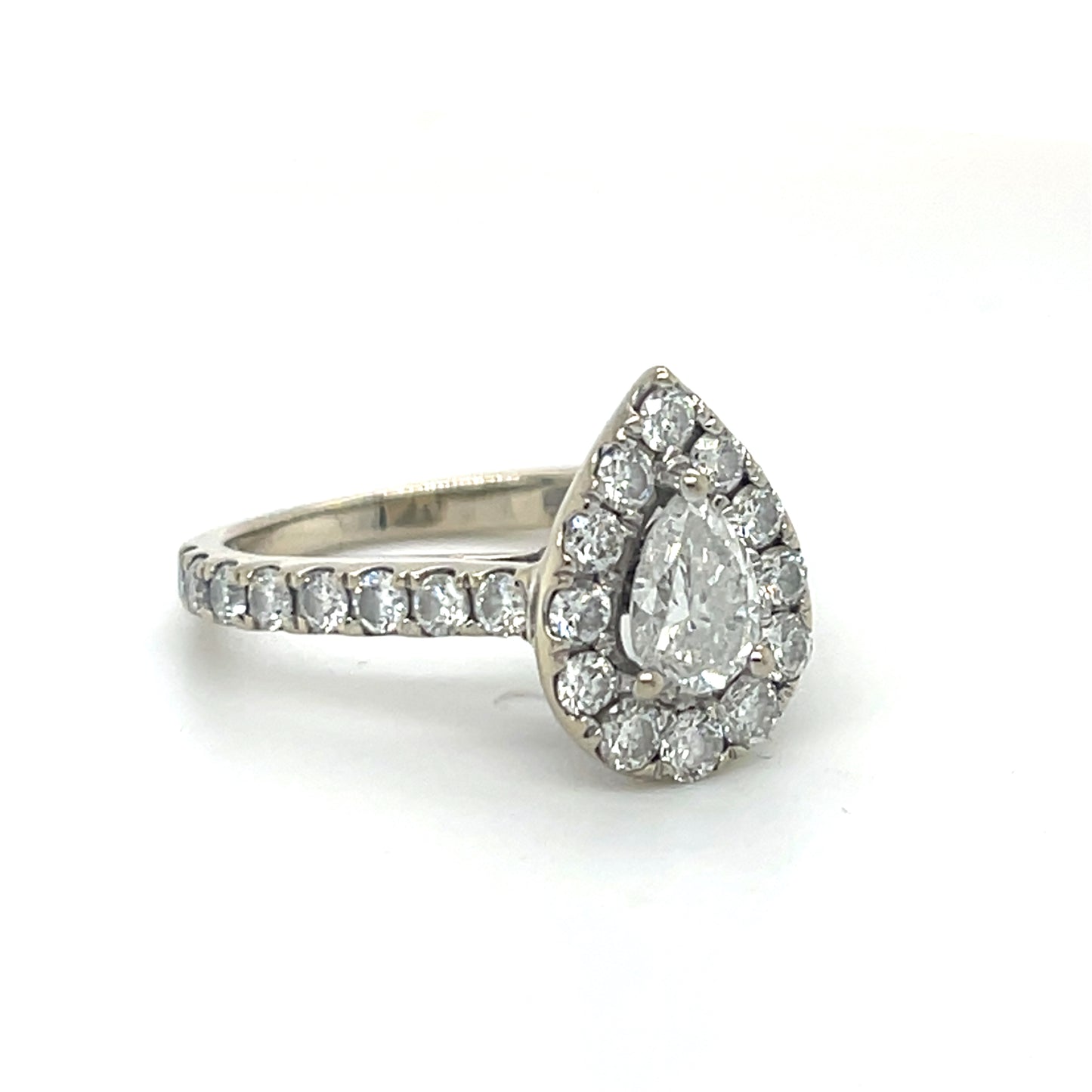 14K White Gold & Pear-Cut / Halo Diamond Ring; Size 5; 3.5 g
