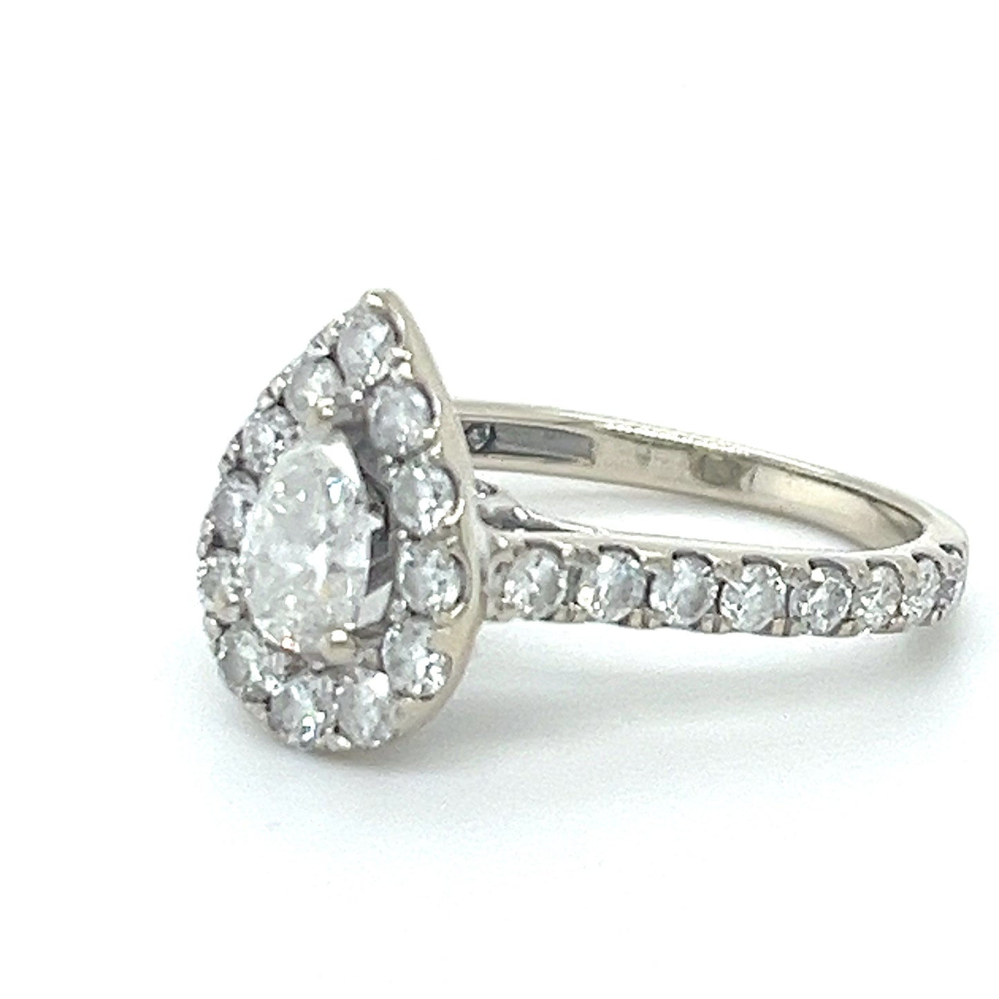 14K White Gold & Pear-Cut / Halo Diamond Ring; Size 5; 3.5 g