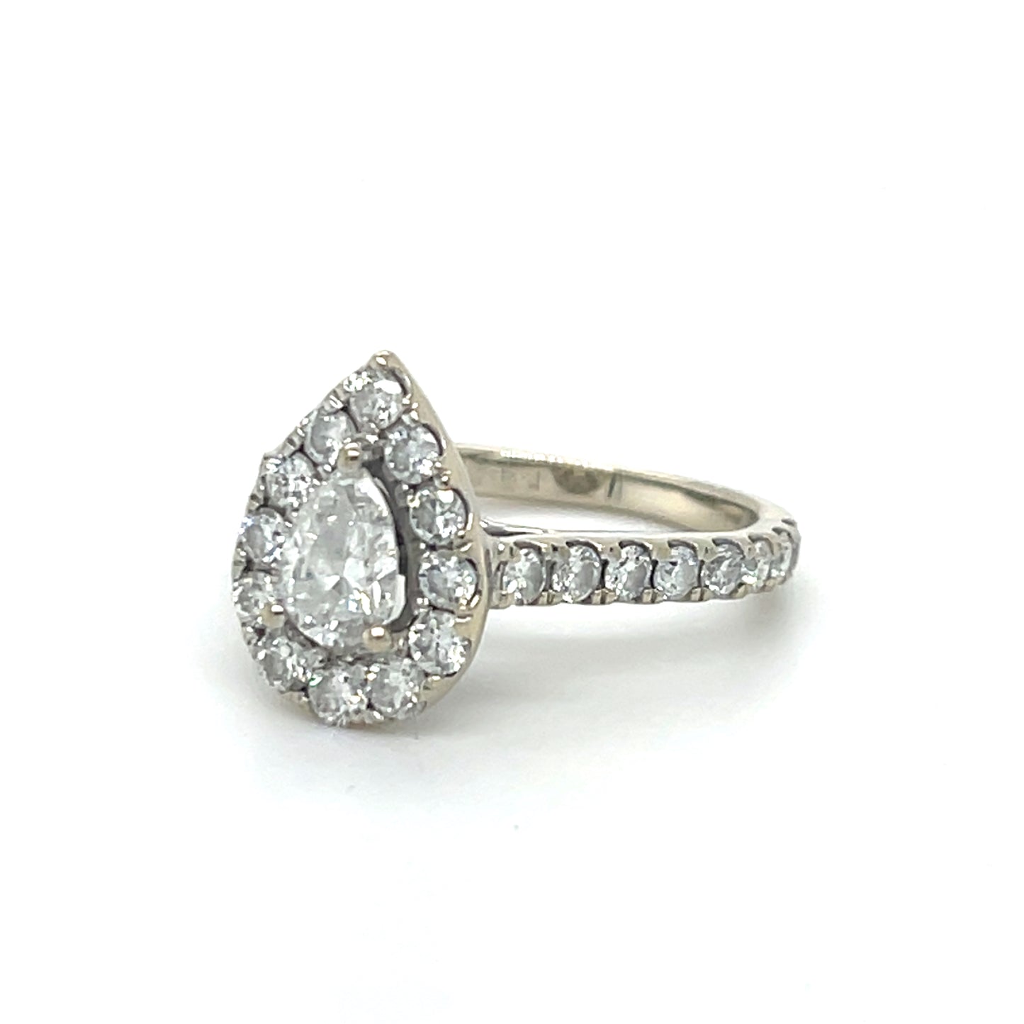 14K White Gold & Pear-Cut / Halo Diamond Ring; Size 5; 3.5 g