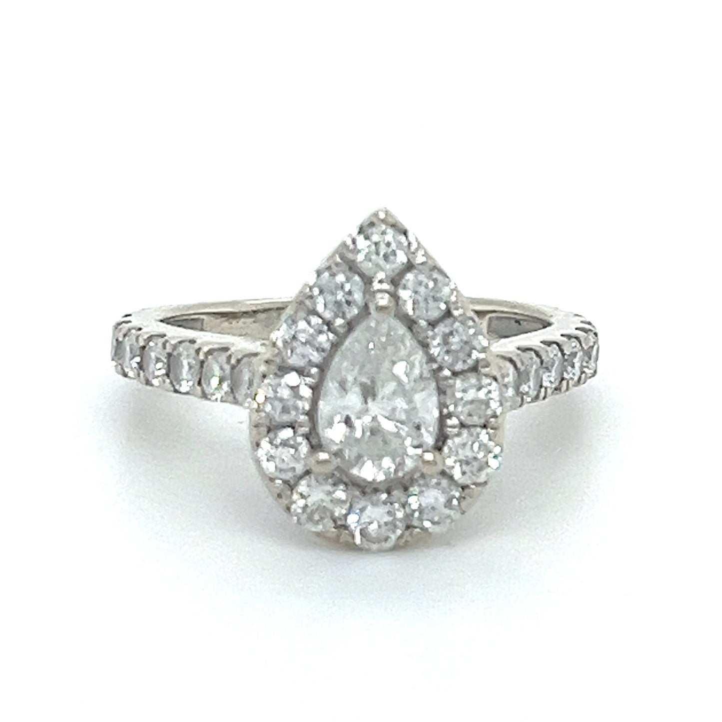 14K White Gold & Pear-Cut / Halo Diamond Ring; Size 5; 3.5 g
