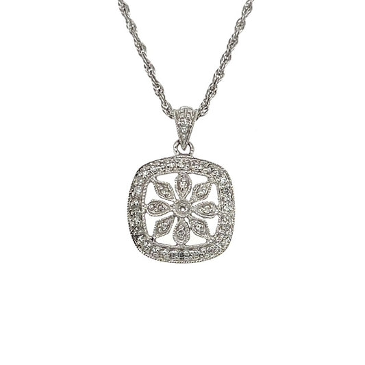 14K White Gold Diamond Pendant on 17" Chain Necklace