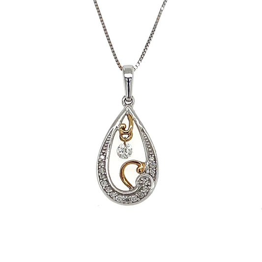 14K Two-Tone Gold Diamond Pendant on 18" Chain Necklace