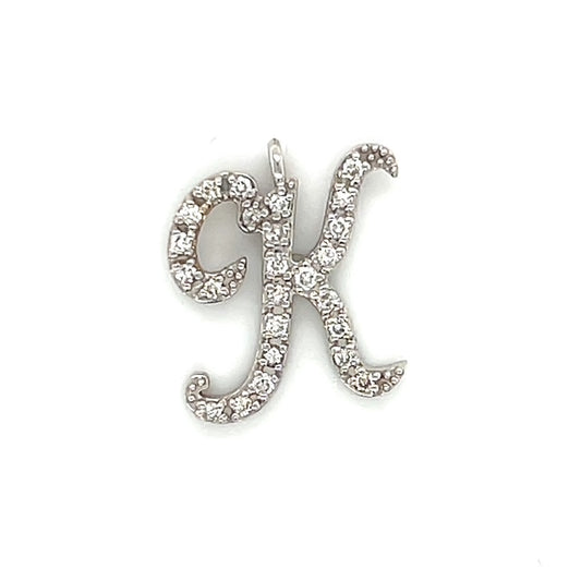 14K White Gold Diamond "K" Pendant; 0.10CTW; 1.9g