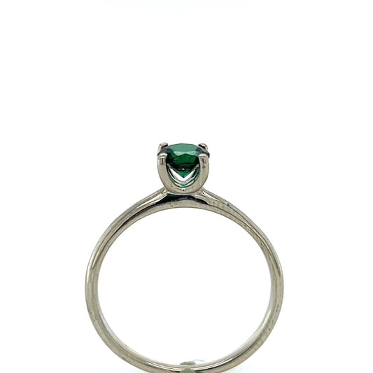 14K White Gold Green Gem Stone Lady's Fashion Ring; 1.2DWT; Size 7