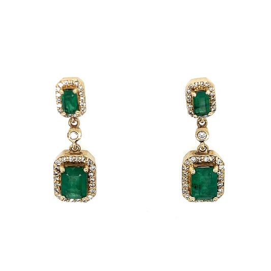 14K Yellow Gold Diamond & Emerald Dangle Earrings; 4.1DWT