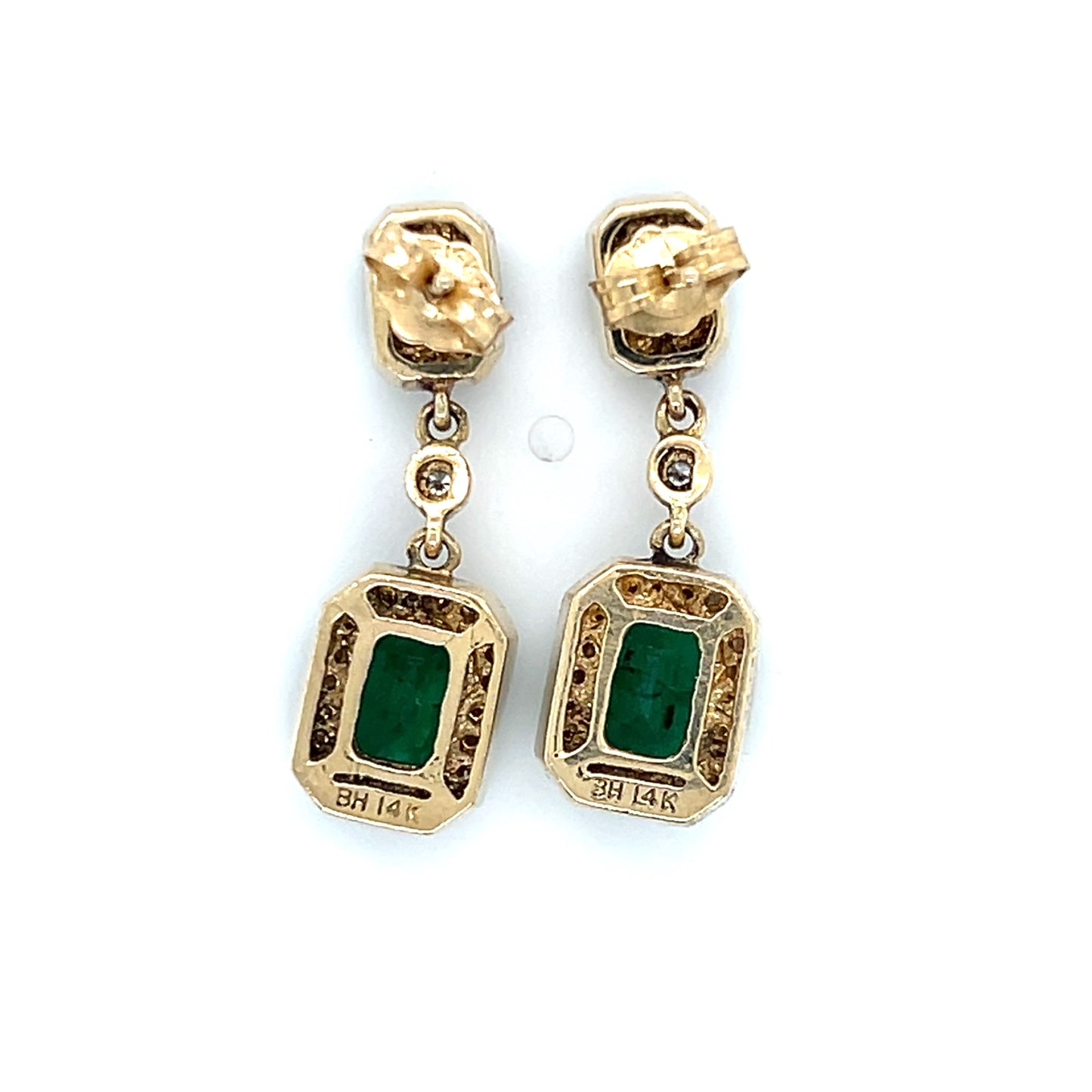 14K Yellow Gold Diamond & Emerald Dangle Earrings; 4.1DWT