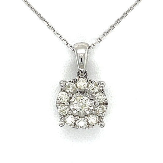 14K White Gold Diamond Pendant on 18" Chain Necklace