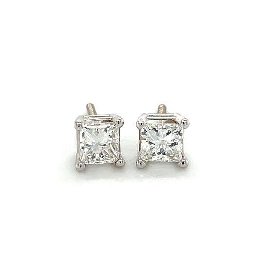 18K White Gold Diamond Stud Earrings; 0.75CTW