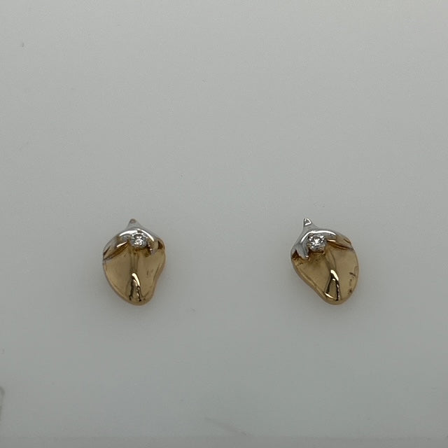 18K Two-Tone Gold Diamond Strawberry Stud Earrings; 0.13CTW; 2.9g