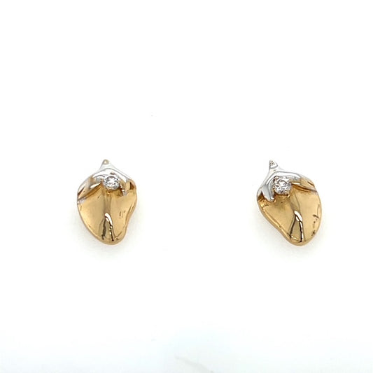 18K Two-Tone Gold Diamond Strawberry Stud Earrings; 0.13CTW; 2.9g