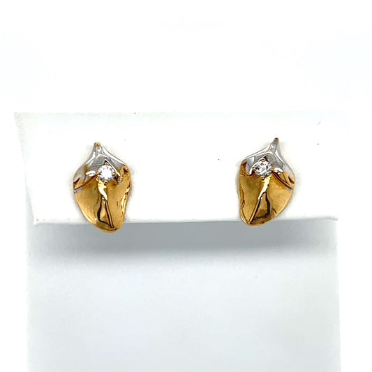 18K Two-Tone Gold Diamond Strawberry Stud Earrings; 0.13CTW; 2.9g