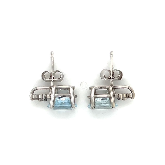 14K White Gold Diamond & Aquamarine Accent Earrings