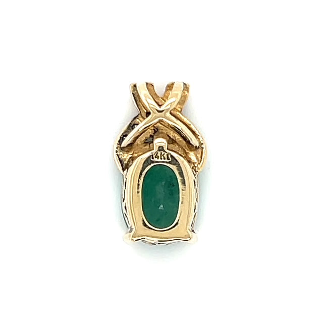 14K Yellow Gold Diamond Emerald Pendant; 2.2g
