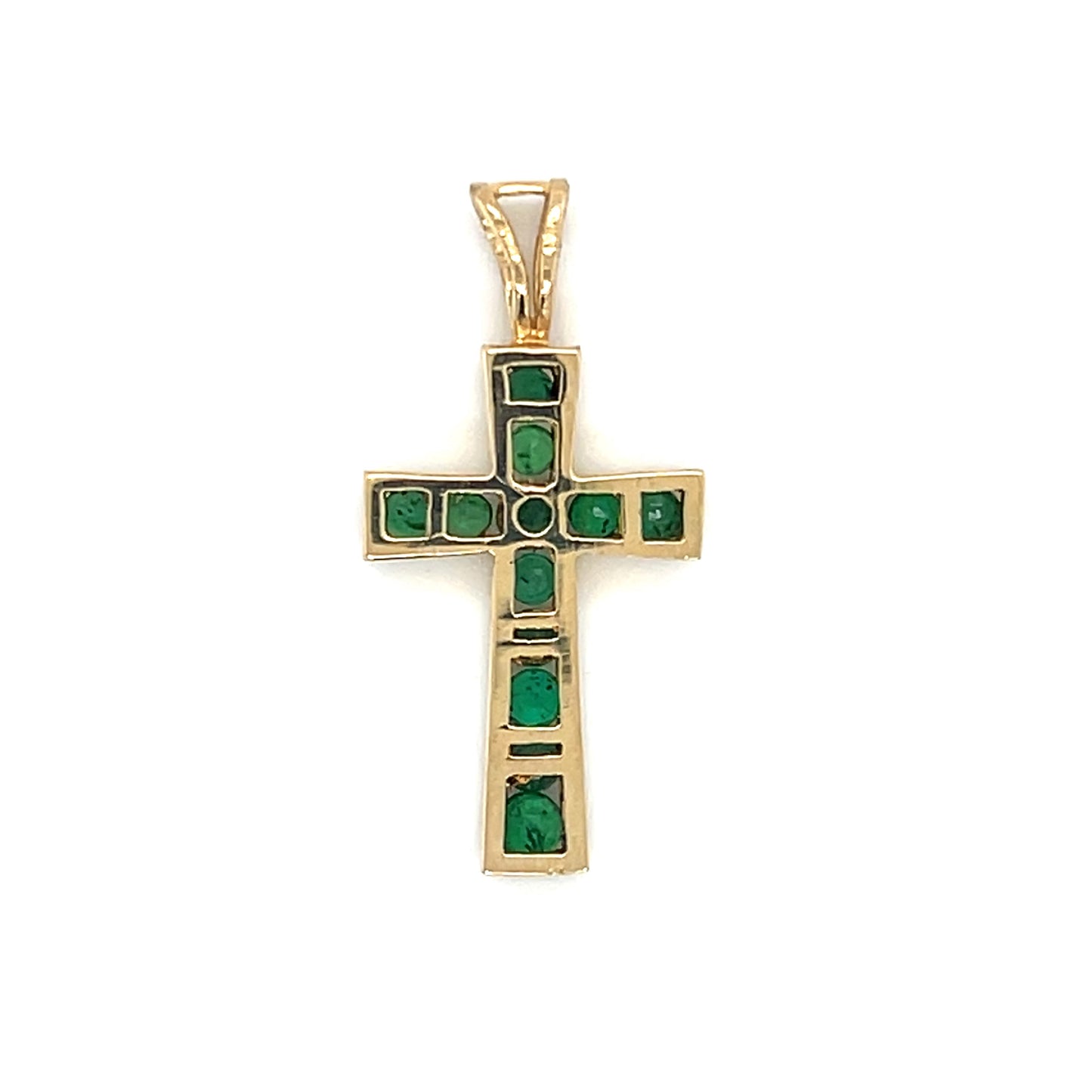 14K Yellow Gold Emerald Cross Pendant; 1.1DWT; 1.8g