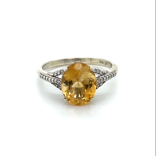 10K White Gold Diamond Citrine Lady's Fashion Ring; 1.8DWT; Size 7