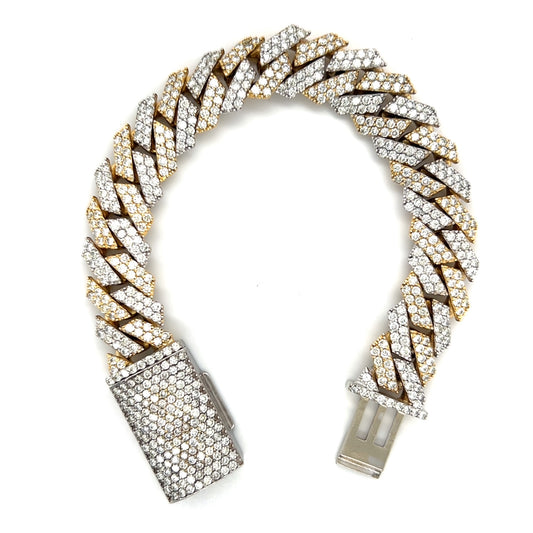 10K Three-Tone Diamond 8" Cuban Bracelet; 15.0CTW; 85.8g