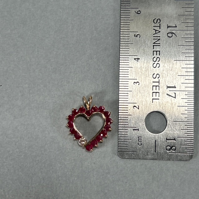10K Yellow Gold Diamond Ruby Heart Pendant; 0.20CTW; 2.4g
