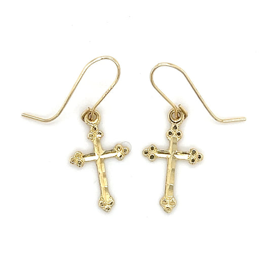 14K Yellow Gold Cross Earrings; 0.4DWT; 0.7g